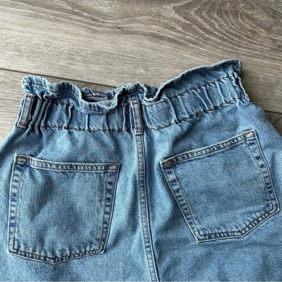 Topshop Paperbag Waist Button Fly Jean Shorts - Picture 8 of 11